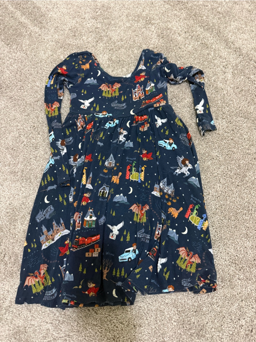 Little Sleepies Play Long Sleeve Skater Dress in Evening at Hogwarts